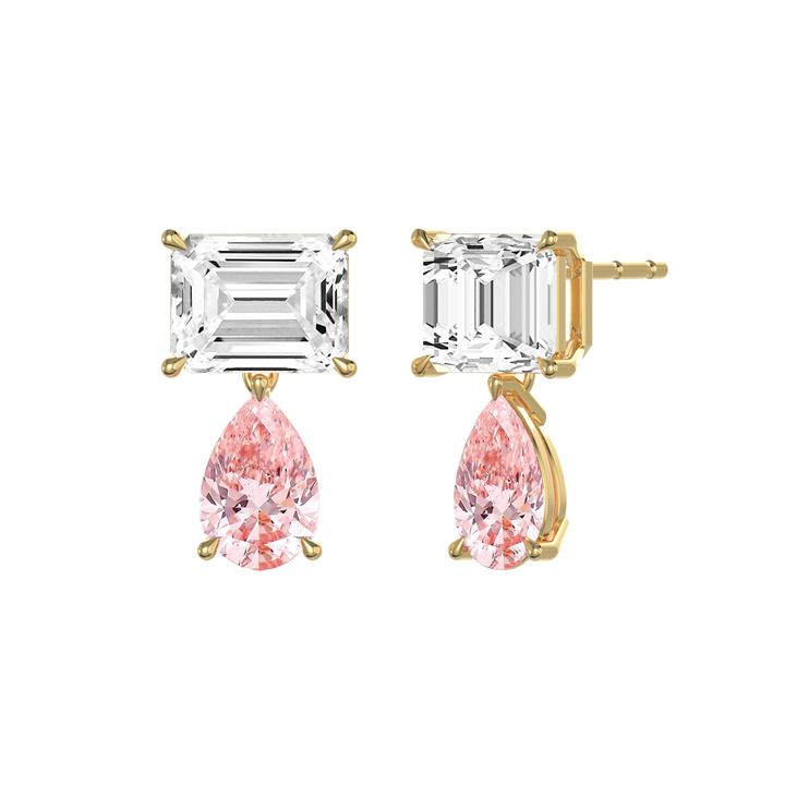 Emerald and Pink Pear Drop Earrings