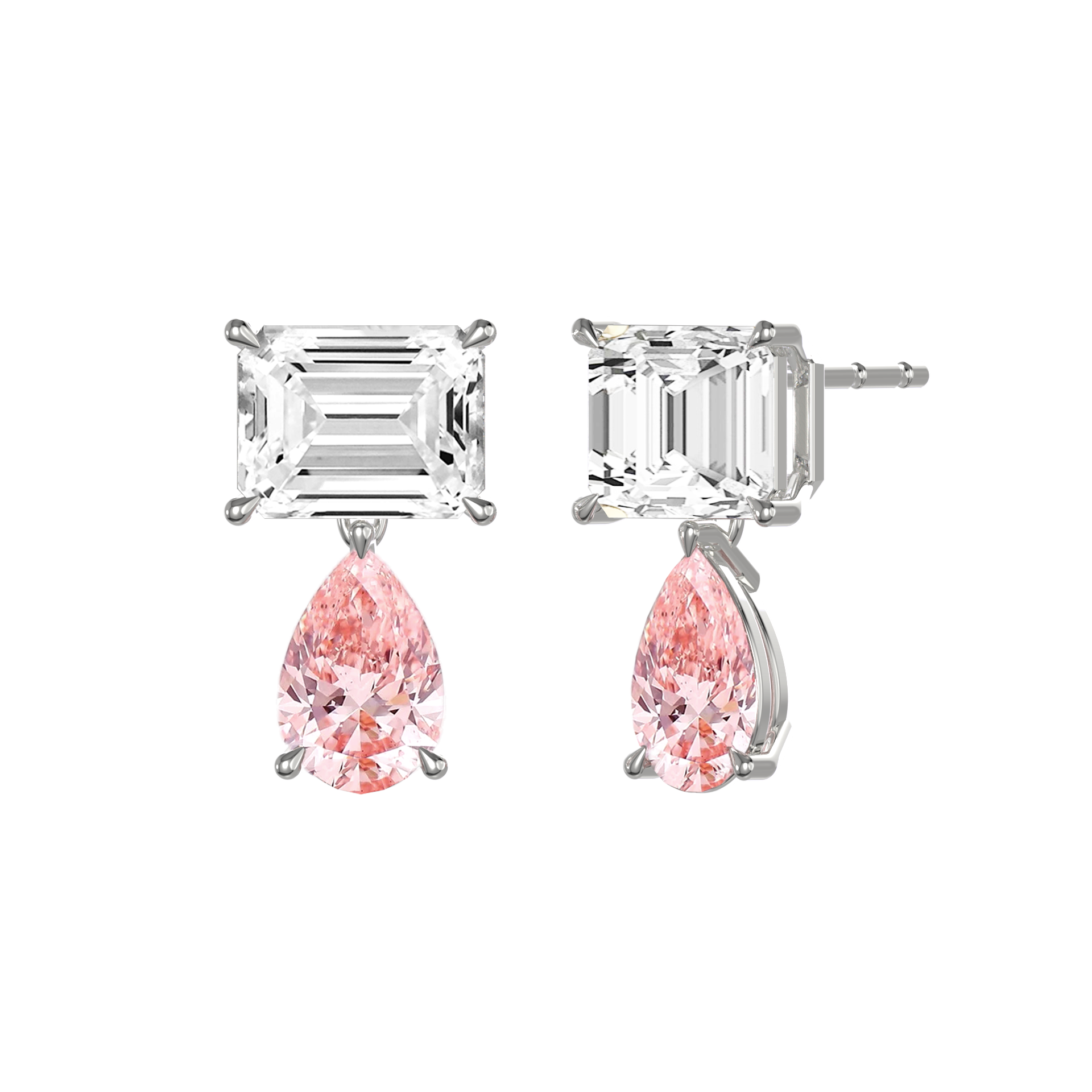 Emerald and Pink Pear Drop Earrings