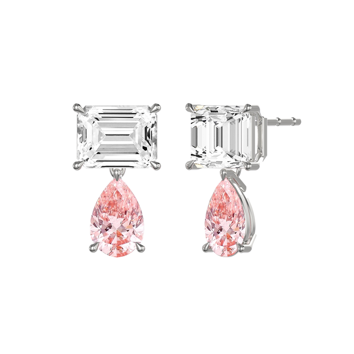 Emerald and Pink Pear Drop Earrings