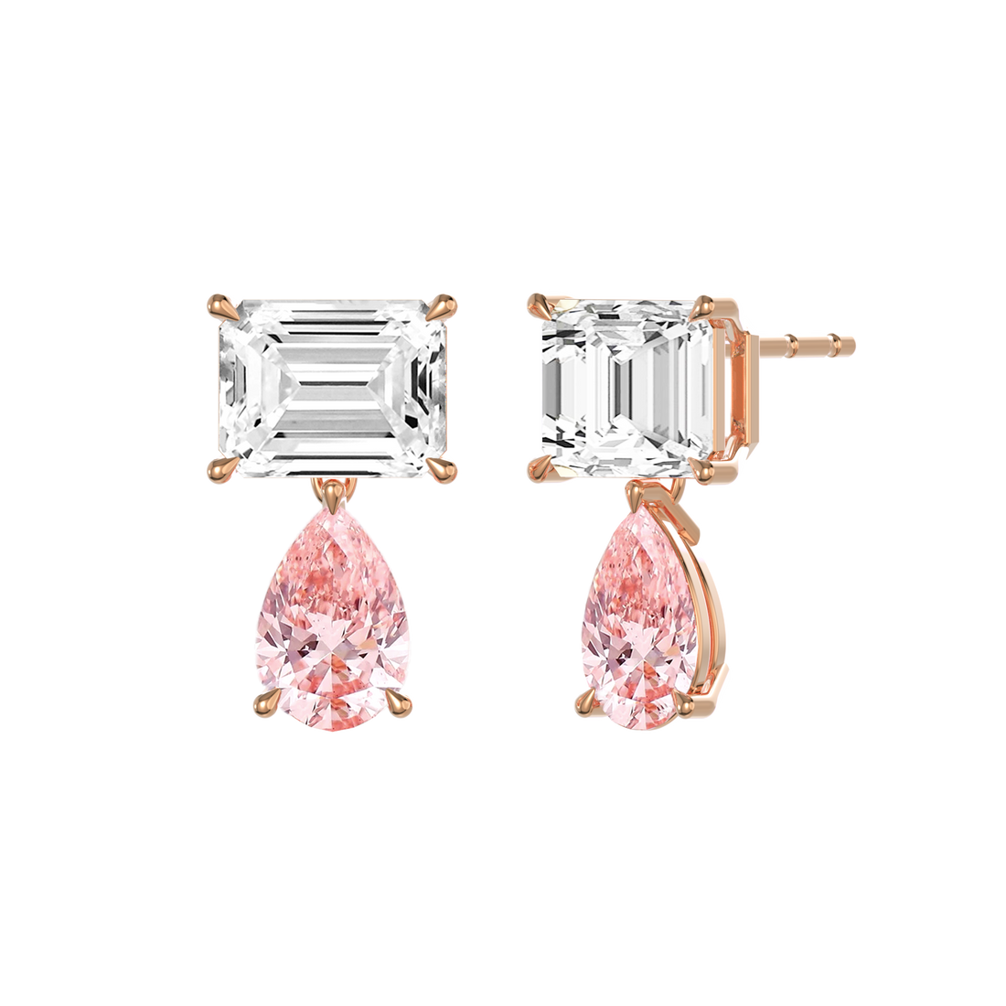 Emerald and Pink Pear Drop Earrings