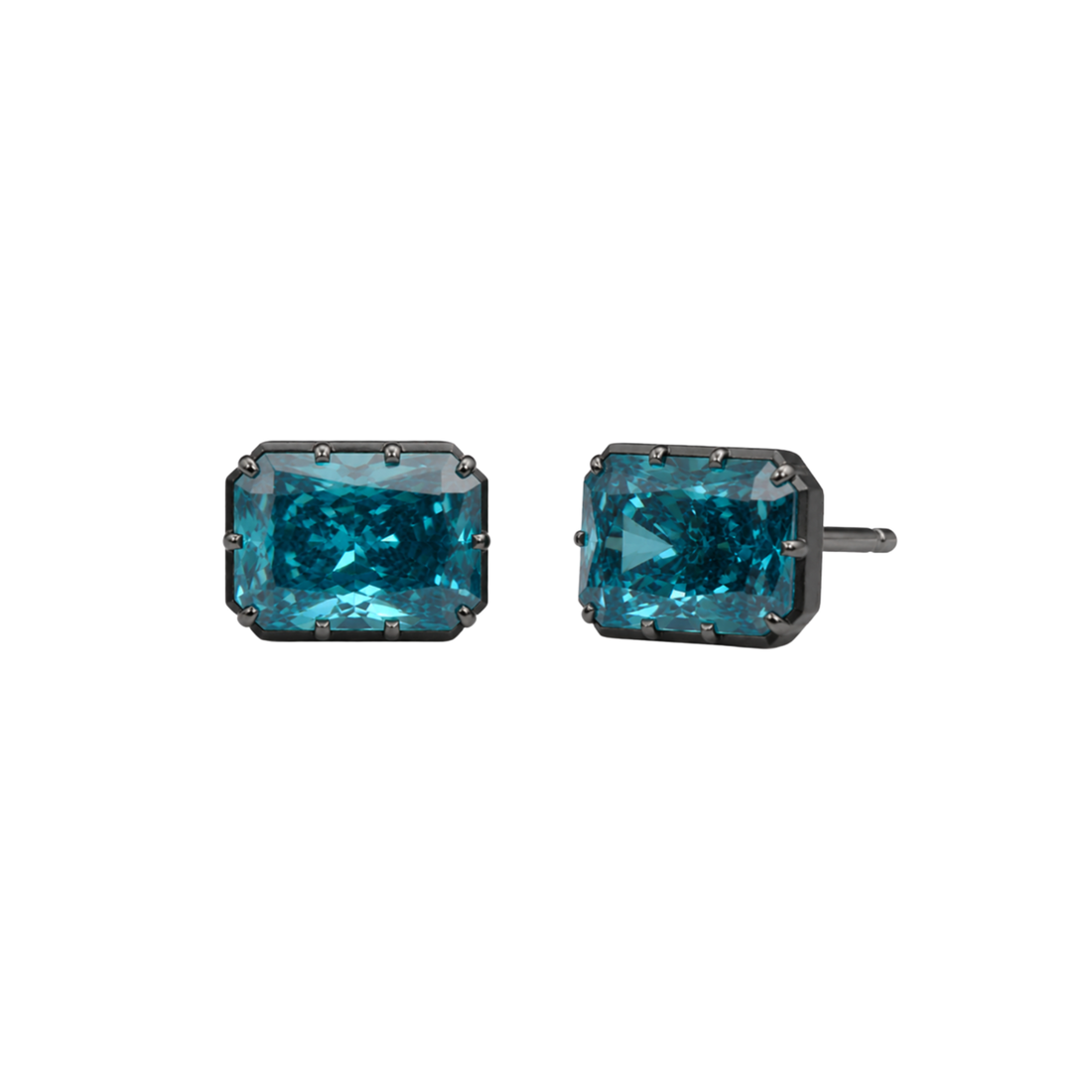 Emerald Cut Fancy Blue Diamond Stud Earrings